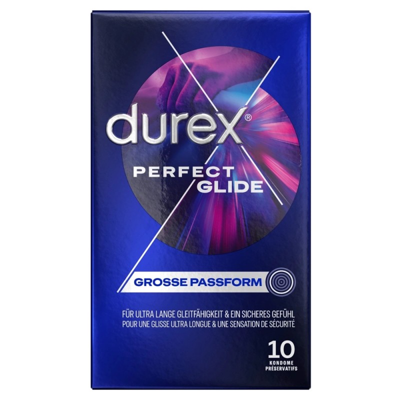 Durex Perfect Glide - Grube Nawilżone Prezerwatywy 10szt